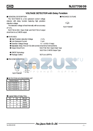 NJU7709 datasheet - VOLTAGE DETECTOR with Delay Function