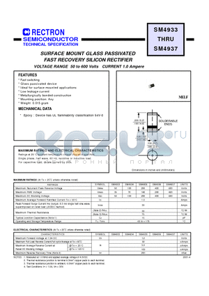 SM4933 datasheet - SURFACE MOUNT GLASS PASSIVATED FAST RECOVERY SILICON RECTIFIER (VOLTAGE RANGE 50 to 600 Volts CURRENT 1.0 Ampere)