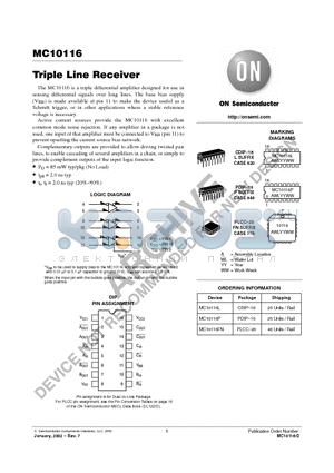 MC10116P datasheet - Triple Line Receiver