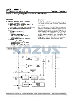 S93462SAT datasheet - Precision Supply-Voltage Monitor and Reset Controller