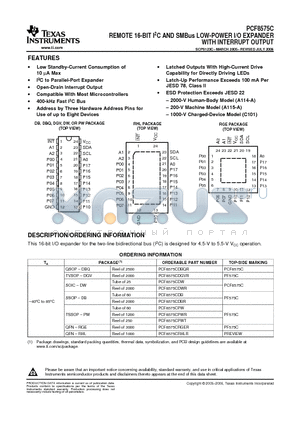 PCF8575CPWR datasheet - REMOTE 16-BIT I2C AND SMBus LOW-POWER I/O EXPANDER WITH INTERRUPT OUTPUT