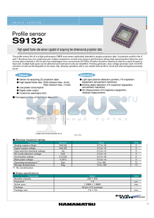 S9132 datasheet - Profile sensor High-speed frame rate sensor capable of acquiring two-dimensional projection data