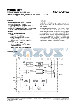 S93662SB datasheet - Voltage Monitor and Reset Controller