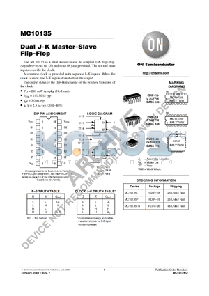 MC10135 datasheet - Dual J-K Master-Slave Flip-Flop