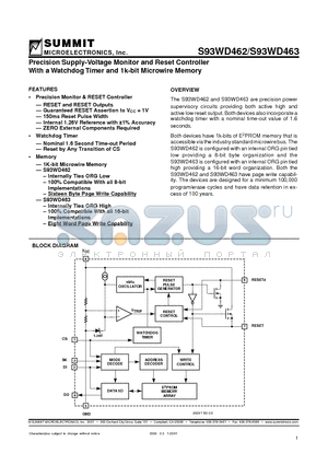 S93WD462 datasheet - Precision Supply-Voltage Monitor and Reset Controller With a Watchdog Timer and 1k-bit Microwire Memory