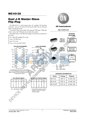 MC10135P datasheet - Dual J-K Master-Slave Flip-Flop