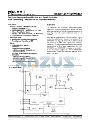 S93WD462P-2.7T datasheet - Precision Supply-Voltage Monitor and Reset Controller With a Watchdog Timer and 1k-bit Microwire Memory
