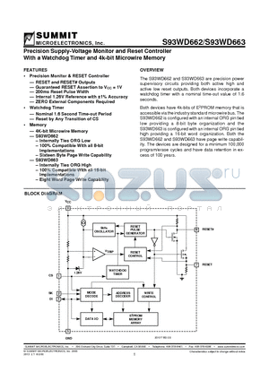 S93WD663S-2.7T datasheet - Precision Supply-Voltage Monitor and Reset Controller With a Watchdog Timer and 4k-bit Microwire Memory