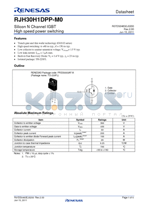 RJH30H1DPP-M0 datasheet - Silicon N Channel IGBT High speed power switching
