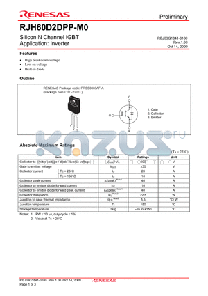 RJH60D2DPP-M0 datasheet - Silicon N Channel IGBT cation: Inverter