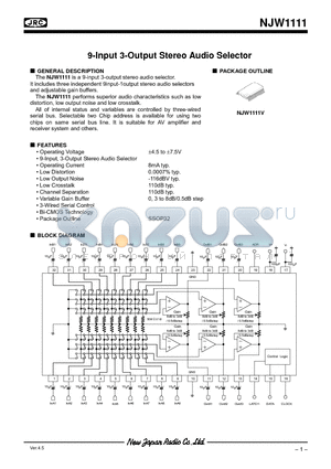 NJW1111 datasheet - 9-Input 3-Output Stereo Audio Selector