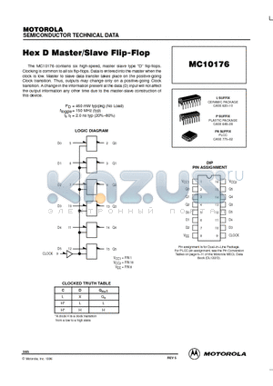 MC10176 datasheet - Hex D Master/Slave Flip-Flop