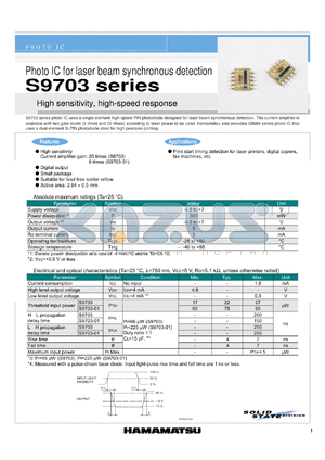 S9703-01 datasheet - Photo IC for laser beam synchronous detection High sensitivity, high-speed response