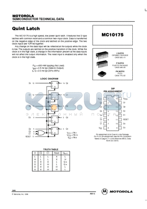 MC10175 datasheet - Quint Latch