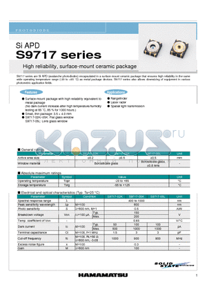 S9717-05K datasheet - Si APD High reliability, surface-mount ceramic package