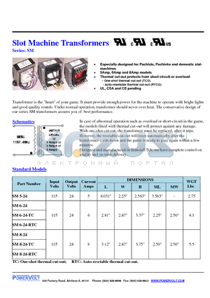 SM5-24 datasheet - Slot Machine Transformers
