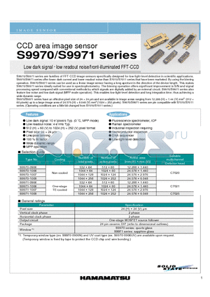 S9970 datasheet - CCD area image sensor Low dark signal g low readout noise/front-illuminated FFT-CCD