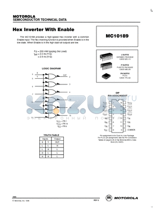 MC10189 datasheet - Hex Inverter With Enable