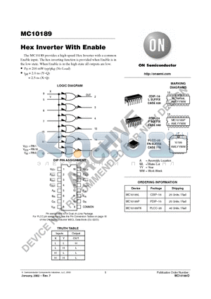 MC10189 datasheet - Hex Inverter With Enable