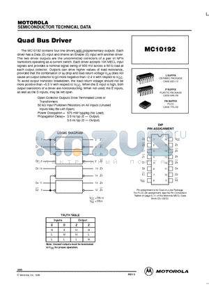 MC10192 datasheet - Quad Bus Driver