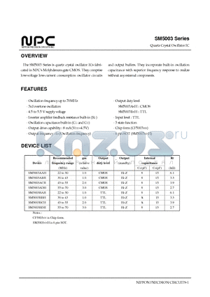 SM5003BAH datasheet - Quartz Crystal Oscillator IC