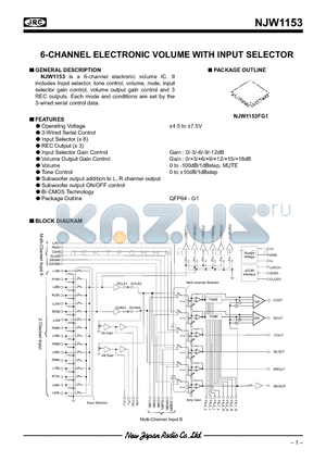 NJW1153FG1 datasheet - 6-CHANNEL ELECTRONIC VOLUME WITH INPUT SELECTOR