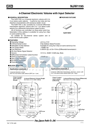 NJW1195 datasheet - 4-Channel Electronic Volume with Input Selector