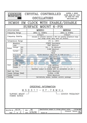 MSD311-47.76M datasheet - HCMOS SM CLOCK WITH ENABLE/DISABLE