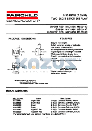 MSD318C datasheet - 0.30 INCH (7.6MM) TWO DIGIT STICK DISPLAY