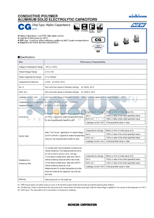 PCG0E152MCL1GS datasheet - CONDUCTIVE POLYMER ALUMINUM SOLID ELECTROLYTIC CAPACITORS