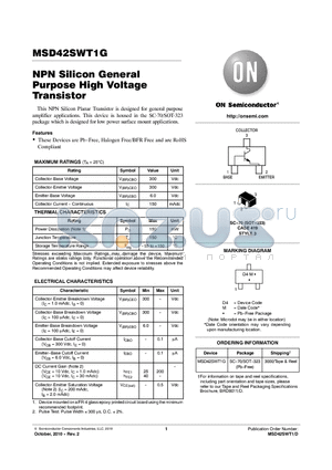 MSD42SWT1G datasheet - NPN Silicon General Purpose High Voltage Transistor