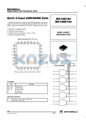 MC10E104 datasheet - QUINT 2-INPUT AND/NAND GATE