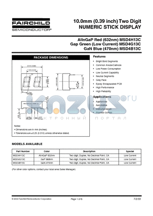 MSD4G13C datasheet - 10.0mm (0.39 inch) Two Digit NUMERIC STICK DISPLAY