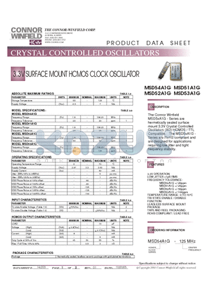 MSD51A1G-125M datasheet - 3.3V SURFACE MOUNT HCMOS CLOCK OSCILLATOR