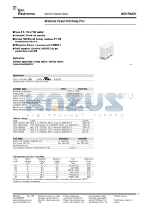 PCH-105D2-WG datasheet - Miniature Power PCB Relay