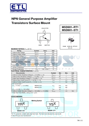 MSD601-ST1 datasheet - NPN General Purpose Amplifier Transistors Surface Mount