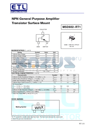 MSD602 datasheet - NPN General Purpose Amplifier Transistor Surface Mount