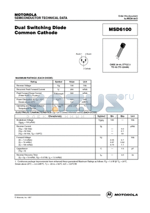 MSD6100 datasheet - Dual Switching Diode Common Cathode