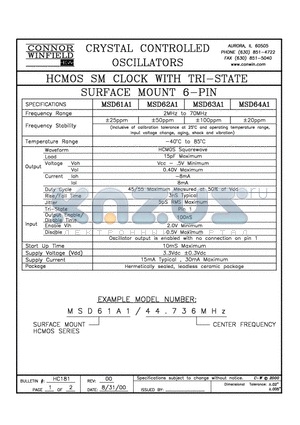 MSD61A1 datasheet - HCMOS SM CLOCK WITH TRI-STATE