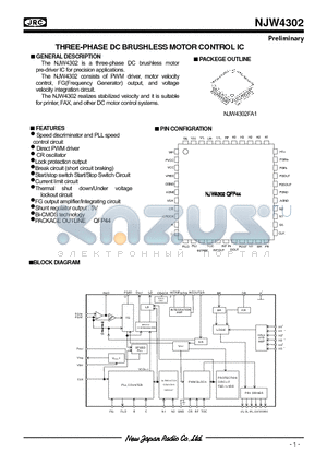 NJW4302FA1 datasheet - THREE-PHASE DC BRUSHLESS MOTOR CONTROL IC