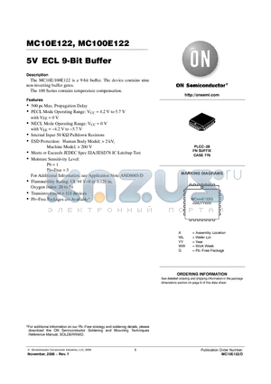 MC10E122FNR2G datasheet - 5V ECL 9-Bit Buffer
