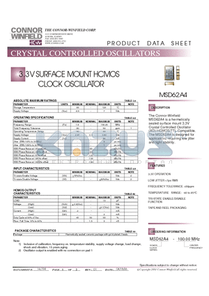 MSD62A4-100.00M datasheet - 3.3V SURFACE MOUNT HCMOS CLOCK OSCILLATOR