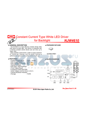 NJW4610RB1 datasheet - Constant Current Type White LED Driver for Backlight