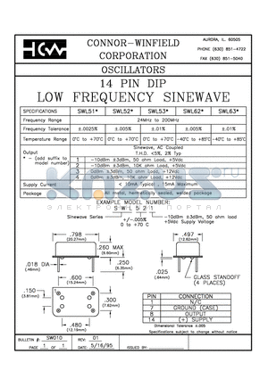 SWL522 datasheet - 14 PIN DIP LOW FREQUENCY SINEWAVE