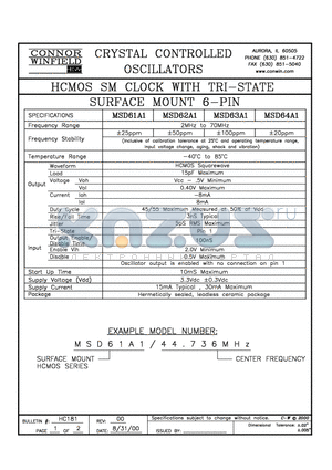 MSD64A1-44.736M datasheet - HCMOS SM CLOCK WITH TRI-STATE