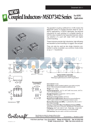 MSD7342-105ML datasheet - Coupled Inductors for SEPIC Applications