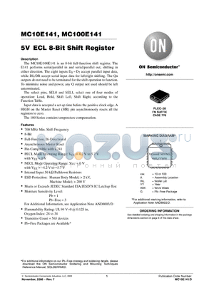 MC10E141FNG datasheet - 5V ECL 8-Bit Shift Register