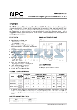 SM5023 datasheet - Miniature-package Crystal Oscillator Module ICs