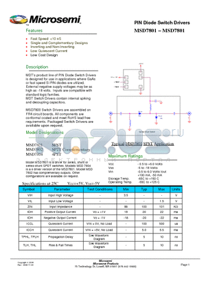 MSD7801 datasheet - PIN Diode Switch Drivers TM