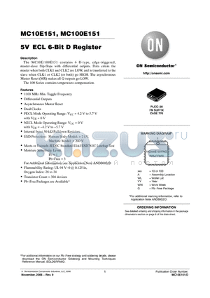 MC10E151FNR2 datasheet - 5V ECL 6-Bit D Register